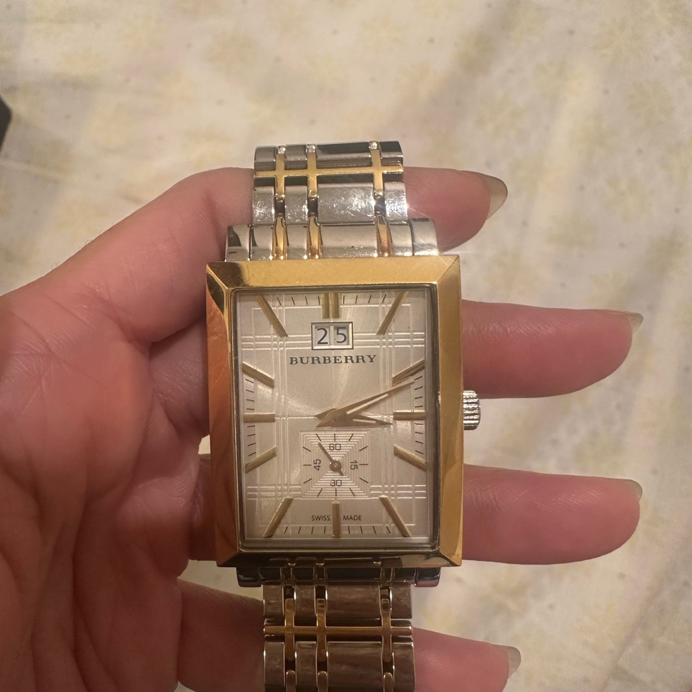 Burberry Gold and Silver Rectangular Watch